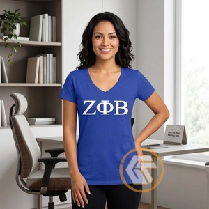 เสื้อยืดผู้หญิง Zeta Phi Beta แบบสั่งทำพิเศษ สำหรับฤดูร้อน คอวี แขนครึ่งแขน ปักลาย พิมพ์ลายด้วยความร้อน ผ้าฝ้าย 100% ระบายอากาศได้ดี - Product Image 3