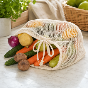 Bolsa de Malla de Algodón Reciclado Certificado GRS, 35x35 cm, Reutilizable, con Cordón, para Frutas, Verduras y Comestibles, con Logotipo Personalizado, Venta al Por Mayor - Product Image 6