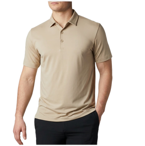 เสื้อโปโลแขนสั้นสีพื้นสำหรับผู้ชาย ทรงลำลอง ผ้าถัก สีเบจ - Product Image 1