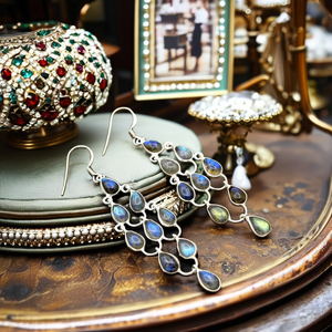 Wholesale Heavy <b>Design</b> 925 Sterling Silver Labradorite Drop Earrings Handmade Wedding <b>Jewelry</b> for Women Girls Christian Symbol - Product Image 1