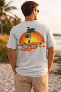 Camiseta Gráfica Negra Oversize para Hombre, Estampado de Atardeceres y Playa, Algodón, Estilo Urbano, Casual, Holgada, con Logo Personalizado - Product Image 2