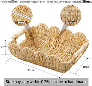 Petit panier en osier, lot de 2, panier festonné pour l'organisation et la décoration, paniers de rangement en jacinthe d'eau naturelle avec poignées en bois - Product Image 6