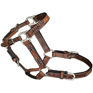 Harnais en cuir marron pour cheval avec motif embossé et boucles métalliques, ajustement réglable pour l'équitation et l'entraînement - Product Image 4