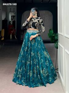 Modern Design Elegant Look Tussar Silk with Printed with Sequins & Thread Embroidery <b>work</b> <b>Belt</b> Lehenga-Blouse Woman Fashion - Product Image 3