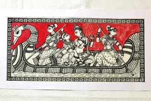 Una obra de arte tradicional Pattachitra de Odisha, India, que representa la escena divina de Radha Krishna Naukavihar. - Product Image 1