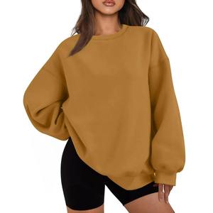 Sudadera Oversize de Cuello Redondo para Mujer, Color Sólido, Hombros Caídos, Manga Larga, 100% Algodón Tejido, Transpirable, para Otoño - Product Image 3