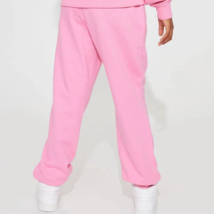 Ensemble de survêtement en coton rose pour femmes grandes tailles, col rond, manches longues, coupe ample, couleur unie, vêtements décontractés d'automne avec poches latérales - Product Image 6