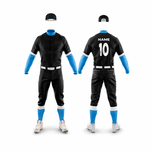 Ensemble de maillot de baseball unisexe personnalisé noir avec bordure blanche et pantalon gris, respirant, anti-humidité, écologique, manches courtes pour l'hiver - Product Image 2