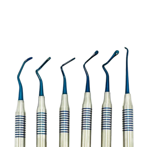 Kit de 6 instruments dentaires professionnels manuels pour composite, curettes de précision à double extrémité en acier inoxydable recouvert de titane bleu - Product Image 5