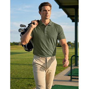 Chemises de golf pour hommes, rayées, col contrasté, 220G coton polyester, vêtements de golf - Product Image 5