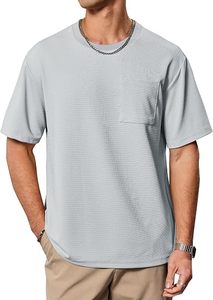 Men's Light Gray Short Sleeve O-Neck <b>T</b>-<b>Shirt</b> Oversized Cotton Jersey Knitted Breathable Casual Solid Color <b>Pocket</b> Front Beazer - Product Image 6