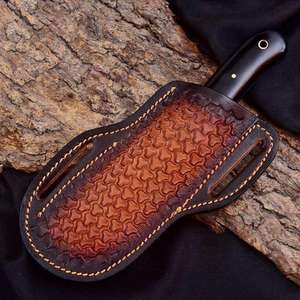 Handmade Bull Cutter <b>Knife</b> Triangle File Work Blade Black Horn Honeycomb Handle Tooled Leather Sheath Cowboy <b>EDC</b> Wholesale - Product Image 6