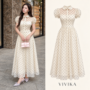 Robe longue en mousseline de coton 100 % à motif floral pour femme VIVIKA, col Peter Pan, sans manches, coupe trapèze, style vintage, respirante, décontractée pour le printemps - Product Image 1