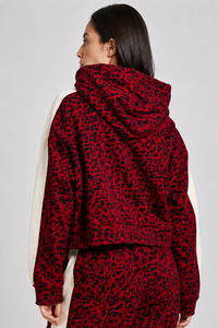 Sweat à capuche zippé en molleton imprimé léopard rouge pour femme – Style décontracté streetwear – Tissu personnalisé – Collection Hiver pour femme - Product Image 2