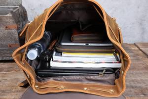 Oversized Waterproof Leather <b>Backpack</b> Anti-Theft Vintage Laptop Rucksack Genuine Leather Rucksack LBP-0410 - Product Image 6