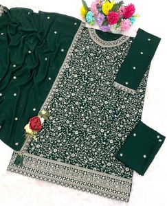 Costume Anarkali vert brodé en rayonne pour femme avec dupatta, longueur ras du sol, tenue traditionnelle indienne et pakistanaise pour mariage - Product Image 3