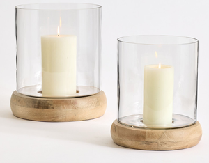 Lanterne en verre cylindrique bio faite à la main avec base en bois, ronde, résistante à la chaleur, de haute qualité, décoration d'intérieur vide - Product Image 2