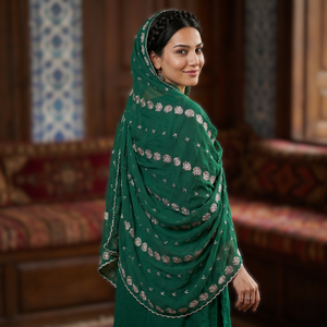 Hiyab de Chifón Verde para Mujer, Bordado Floral, Ligero, Transpirable, Estilo Étnico, para Uso Diario, Elegante - Product Image 2