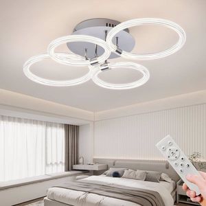 Modern LED Flush Mount <b>Ceiling</b> <b>Light</b> 6Rings Acrylic for Bedroom Living Room Kitchen or <b>Office</b> Dimmable with Remote Control - Product Image 2