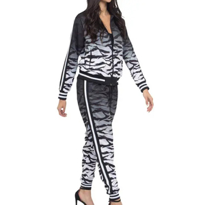 Conjunto Deportivo Casual para Mujer con Estampado de Cebra, Sudadera con Cremallera Completa y Pantalones, Ropa Deportiva Transpirable de Poliéster, Estilo Otoñal - Product Image 2