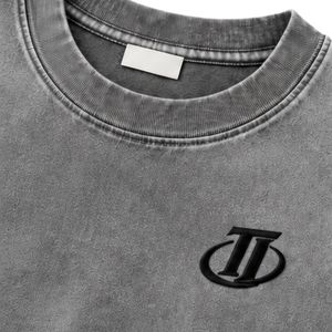 T-shirt en coton gris délavé vintage, coupe oversize, avec logo brodé sur la poitrine, unisexe, style streetwear - Product Image 4