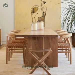 Conjunto de Mesa y Sillas de Comedor para Exteriores de Restaurante Moderno con Tapicería de Cuero, Construcción de Madera de Teca Sólida, Uso Comercial - Product Image 5