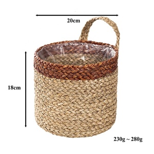 Panier de rangement rond en jonc de mer avec poignées, organisateur suspendu rustique multi-usages pour la maison - Product Image 4