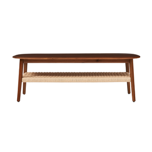 Mesa de Centro Moderna de Madera de Teca Sólida, Estilo Escandinavo, con Estante de Almacenamiento de Mimbre Tejido, Mesa Central Premium Hecha a Mano - Product Image 4