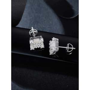 Luxurious 925 Sterling <b>Silver</b> Hip-Hop Bar Screw-<b>Back</b> <b>Earrings</b> Iced-Out Rectangular Baguette Moissanite Stud Screw-<b>Back</b> Design - Product Image 1