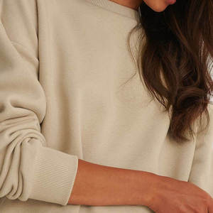 Sudadera Oversize de Cuello Redondo para Mujer, Color Sólido, Hombros Caídos, Manga Larga, Tejido de Algodón, Diseño Asimétrico, Top Casual de Otoño - Product Image 2