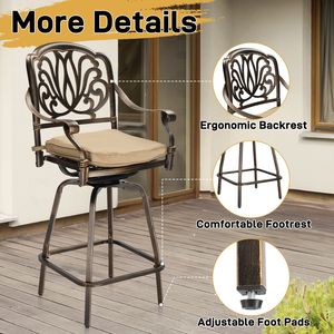 Juego de 2 Sillas de Bar Giratorias de Diseño Moderno para Exteriores, Sillas de Comedor de Aluminio Fundido Resistentes a la Intemperie, Sillas Giratorias de Altura de Bar - Product Image 5