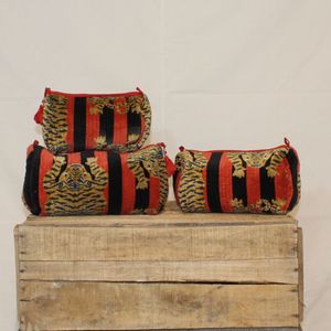 Tissu en coton à motif tigre, fait main et écologique, pour ensemble de sacs, 3 trousses de rangement, pochettes à maquillage, pochettes cosmétiques, fermeture éclair - Product Image 2