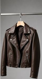 Women's Genuine Leather Moto Jacket Black <b>Zipper</b> Closure Spread Collar Full Sleeve Autumn Style - Product Image 2