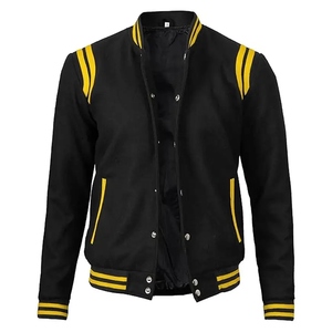 Veste varsity noire pour homme avec bordure jaune Coupe régulière Sans col Coupe-vent Polyester/Coton Style urbain Vêtement d'hiver - Product Image 1