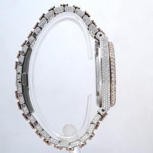 Fly Iced Out White Shiny Moissanite Diamond <b>Watch</b> with Rose Gold Quartz Automatic <b>Men's</b> Hip Hop Two Tone Band Fashion Accessory - Product Image 2