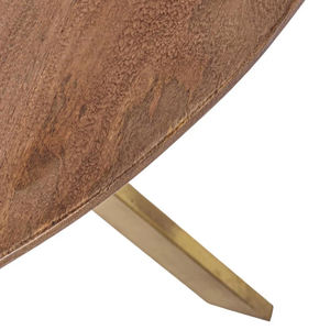 Mesa Redonda de Madera de Mango con Elegante Base de Metal Dorado, Acabado Natural en la Superficie, para Exteriores, 4-6 Personas, Mesa de Comedor para Hogar y Cocina - Product Image 6