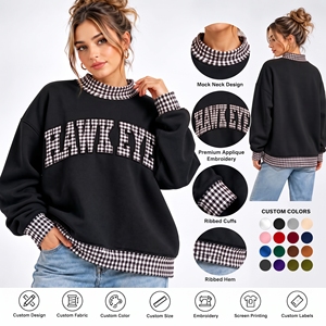 Nuevo Diseño Sudaderas de Algodón con Forro Polar para Mujer, Cuello Alto, Corte Holgado, Manga Larga, Antiarrugas, Suéteres de Invierno a Cuadros para Chicas - Product Image 1