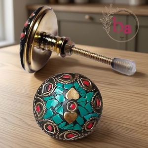 Ba Traditional <b>Brass</b> Cabinet <b>Knob</b> Round Mosaic Stone Design For Home Bar Furniture Handle - Product Image 1