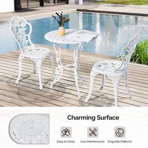 Set Bistrot da Esterno in Alluminio Pressofuso per Tutte le Stagioni, 3 Pezzi, con Tavolo e Sedie Rose per Patio, Giardino, Cortile - Product Image 3