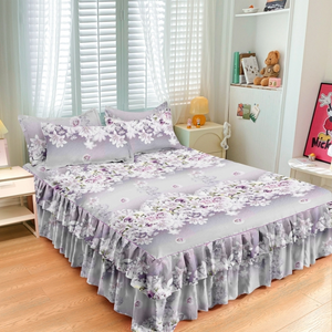 Juego de Ropa de Cama Floral Romántico y Casual de Verano, 1 Pieza, Tejido de Sarga Transpirable, Falda de Cama con Volantes Rosa Suave para Mujer - Product Image 4