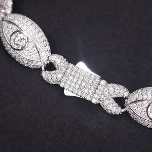 Bracelet de luxe en argent 925 plaqué rhodium pour femme, avec maillons géométriques ovales et diamants, bijoux de mariage - Product Image 2