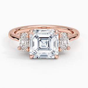 Anillo de Diamantes con Corte Asscher, Diamante Cultivado en Laboratorio, Anillo de Compromiso de Tres Piedras con Piedras Laterales Ovaladas en Oro de 14K y 18K, Joyería Fina de Lujo - Product Image 2
