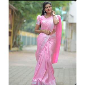 SAREE DE SEDA SUAVE DE DISEÑADOR CON JACQUARD TRABAJO ROSA - Product Image 1