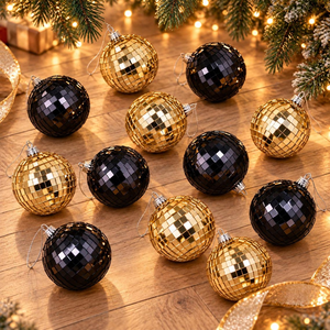 Luxury Gold Black Disco <b>Ball</b> Christmas Ornaments <b>Mirrored</b> Glitter Hanging Baubles for Xmas Tree Decoration Festive Holiday Party - Product Image 1