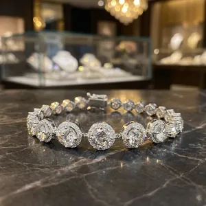 Pulsera de tenis Caratleaf de lujo con diamantes cultivados en laboratorio, chapada en oro de 18 quilates, certificada por IGI, con corte halo, para mujer, joyería para fiesta de compromiso - Product Image 4