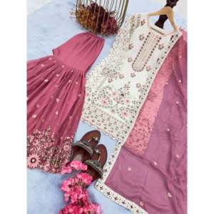Ensemble de vêtements de fête pour femmes de créateur Plazzo et Dupatta pour des occasions élégantes - Product Image 3