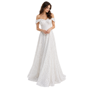 Robe longue blanche pour femme avec broderie de sequins et épaules dénudées, respirante pour le printemps/été, idéale pour les soirées et les fêtes - Product Image 2
