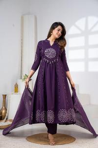 <b>Women</b>’s Purple Anarkali <b>Kurta</b> Set with Dupatta Embroidered Ethnic Wear for Festive Wedding Party and Traditional Occasions - Product Image 6