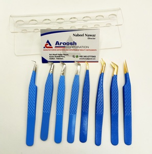 Pinzas profesionales para pestañas con agarre de diamante al por mayor, acero inoxidable de alta calidad, colores personalizados, punta de volumen puntiagudo, Etiqueta Privada - Product Image 1