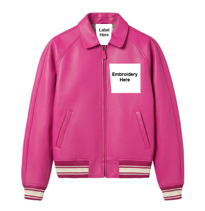 Veste universitaire en cuir tanné rose Trex Exports, broderie, fermeture éclair sur le devant, col montant, bouton unique, unisexe, décontractée, hiver - Product Image 5